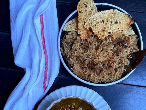 pulav rice flavored with caramelized onions recipe