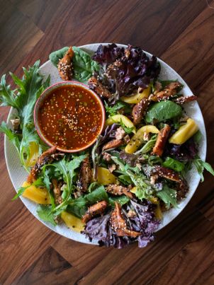 Korean Grilled Chicken and Jackfruit Salad with Gochujiang Dressing